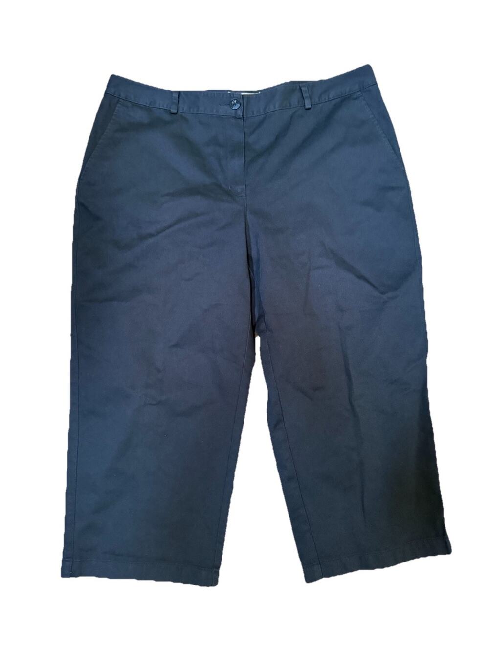LL Bean Women Size 14 Petite Pants Chinos Navy Blue Wrinkle Free Straight Leg